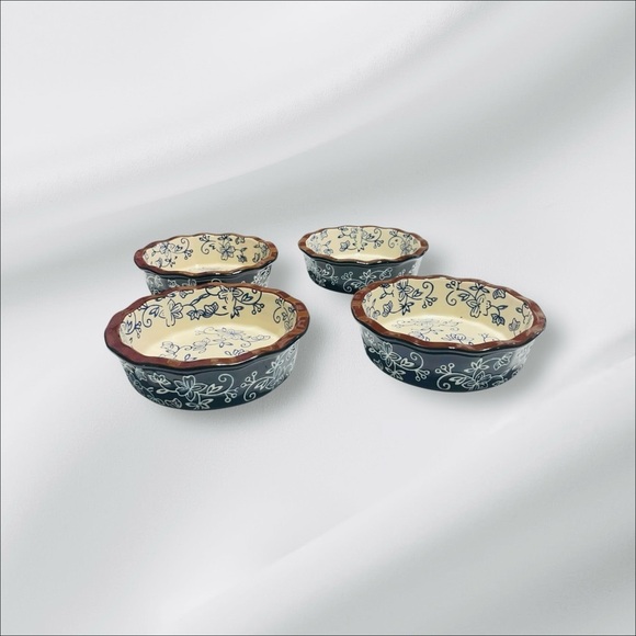 Temp-Tations Presentable Ovenware Floral Lace Bowls Set Of 4 5" scalloped edges - Picture 5 of 12